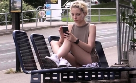 Pretty Blonde Teen Exposes Her Tight Slit In A Public Place