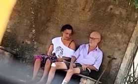 Wild Brunette Takes An Old Man's Cock For A Ride In Public