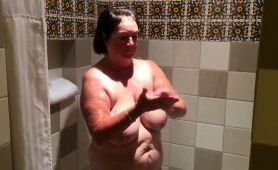 Chubby Brunette Granny Flaunts Her Sexy Body In The Shower