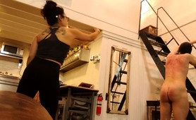 Amateur Brunette Spanking Her Slave In Femdom Training